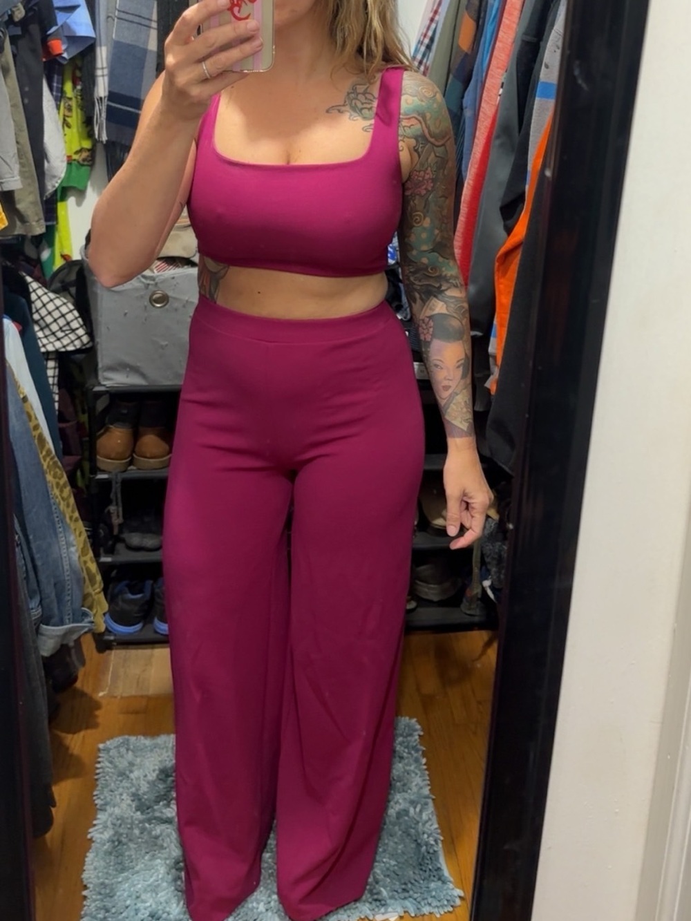 Magenta Cropped Top and Pants Set